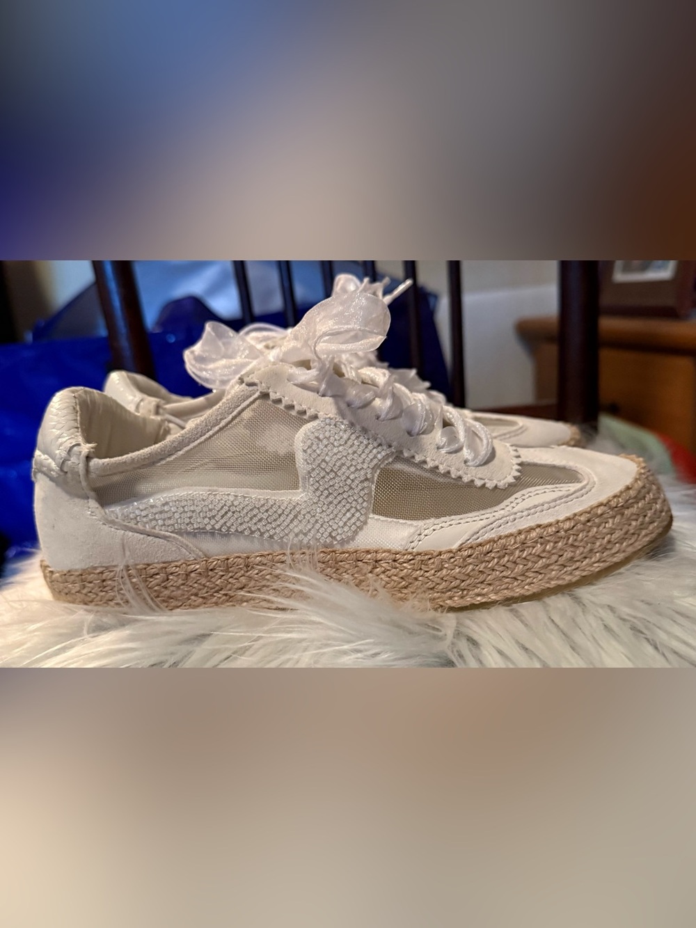 DOLCE VITA Women’s White Espadrille-Style Mesh and Leather Beaded Sneakers. NWOT
